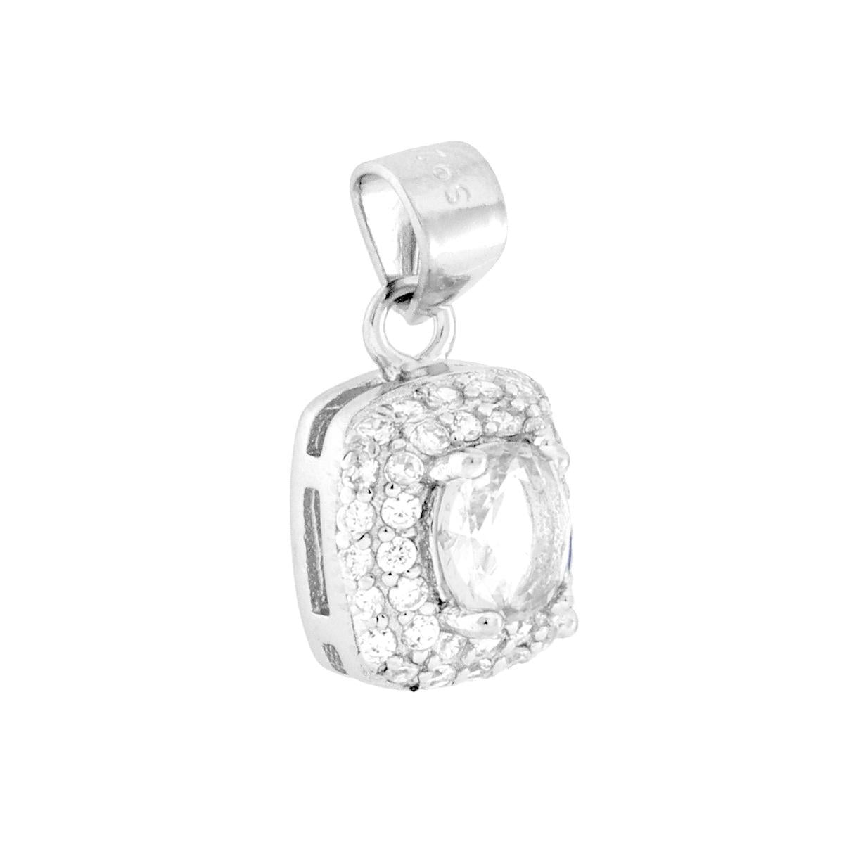 rechteckiger Anhänger, ovaler weißer Cubic-Zirkonia, umgeben von weißen Cubic-Zirkonia, in Silber 925 galvanisch rhodiniert - MeinSchmuckShop