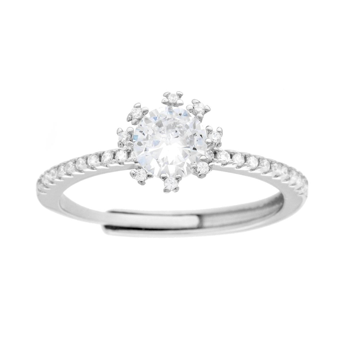 Solitärring mit weißem Cubic Zirconia, mm 5, aus Silber 925, galvanisch rhodiniert. - MeinSchmuckShop