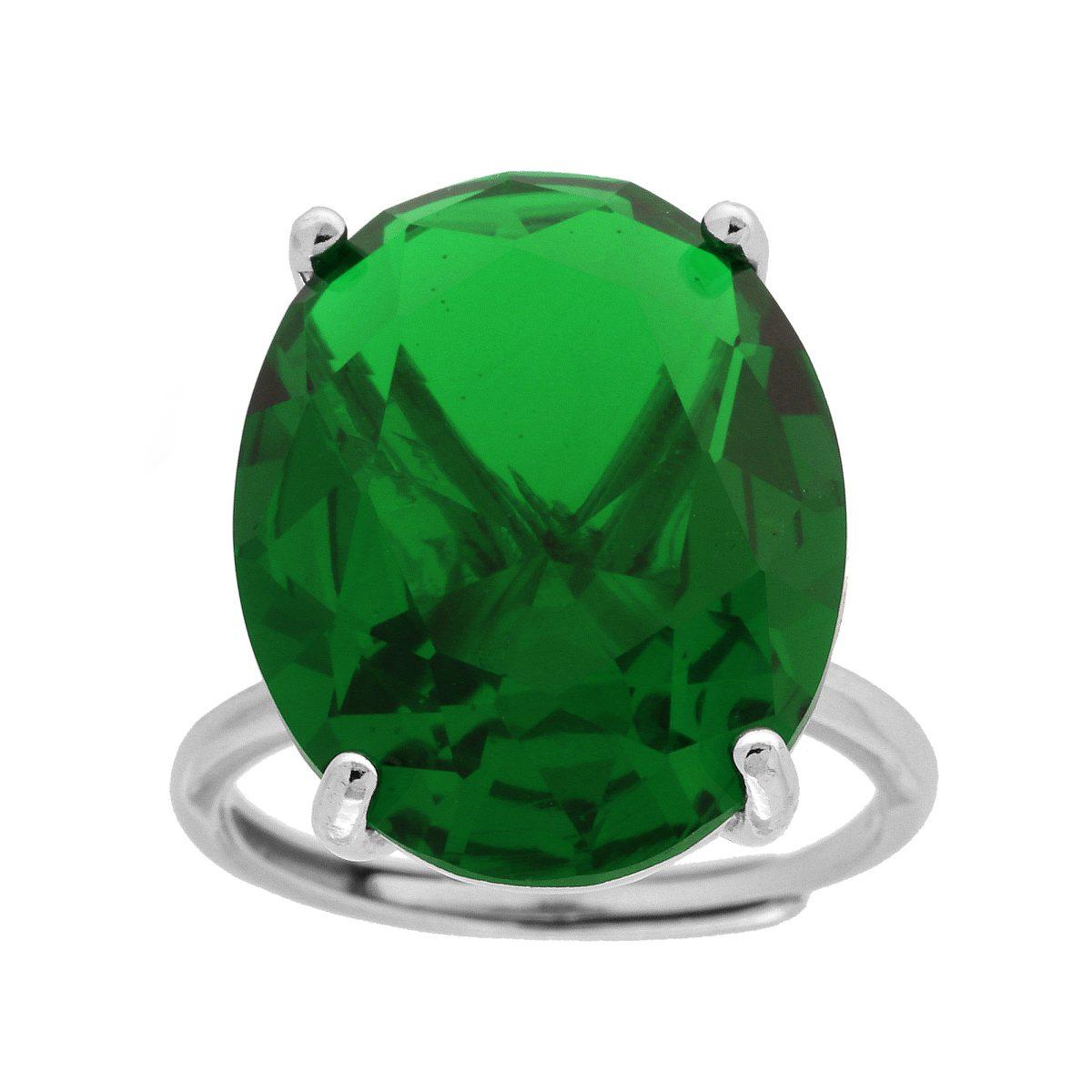 Solitärring Oval Emeraldgrün Cubic Zirconia aus 925er Silber rhodiniert galvanisch - MeinSchmuckShop