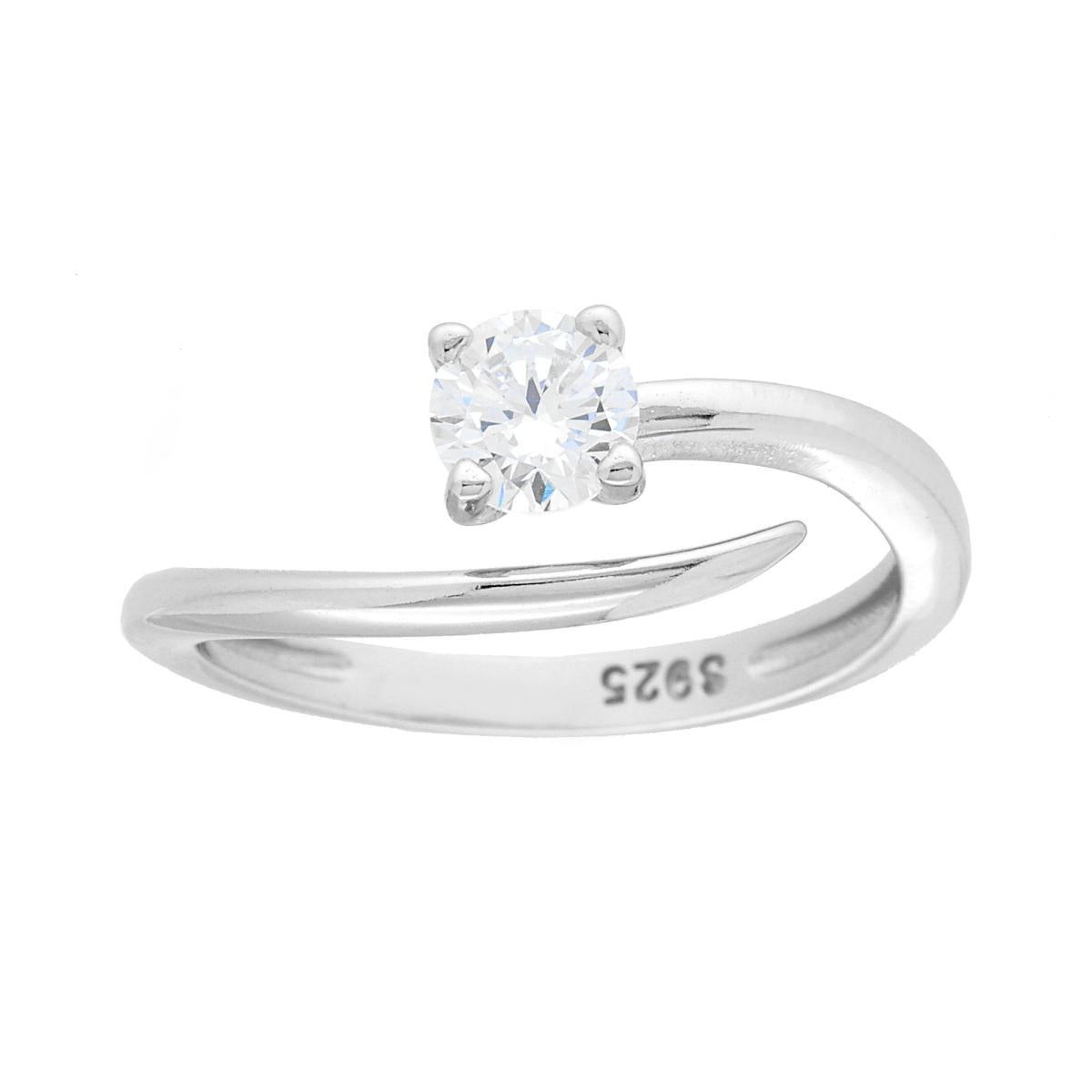 Solitärring mit weißen Cubic-Zirconia, Gr. 5, aus 925er Silber rhodiniert - MeinSchmuckShop
