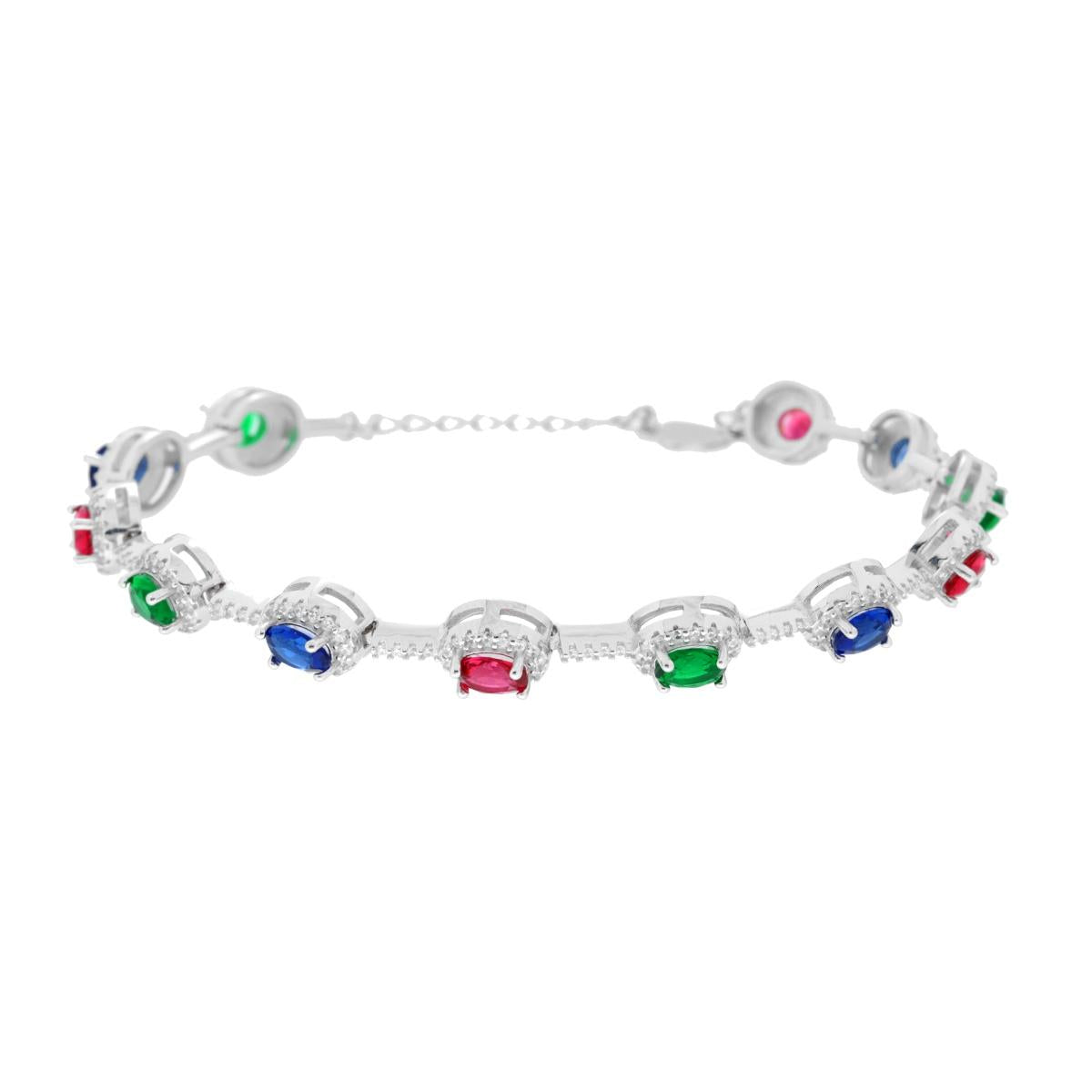 Tennisarmband oval mehrfarbig, umgeben von weißen Cubic Zirconia, aus 925er Silber rhodiniert - MeinSchmuckShop