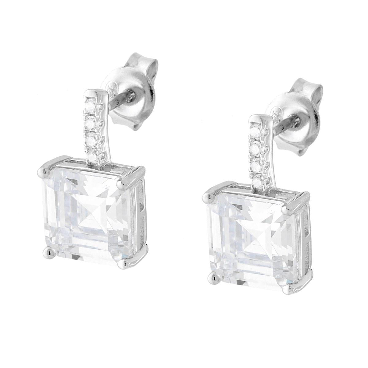 Ohrstecker Quadrat-Punkt mit weißen Cubic Zirconia in 925er Silber, rhodiniert - MeinSchmuckShop