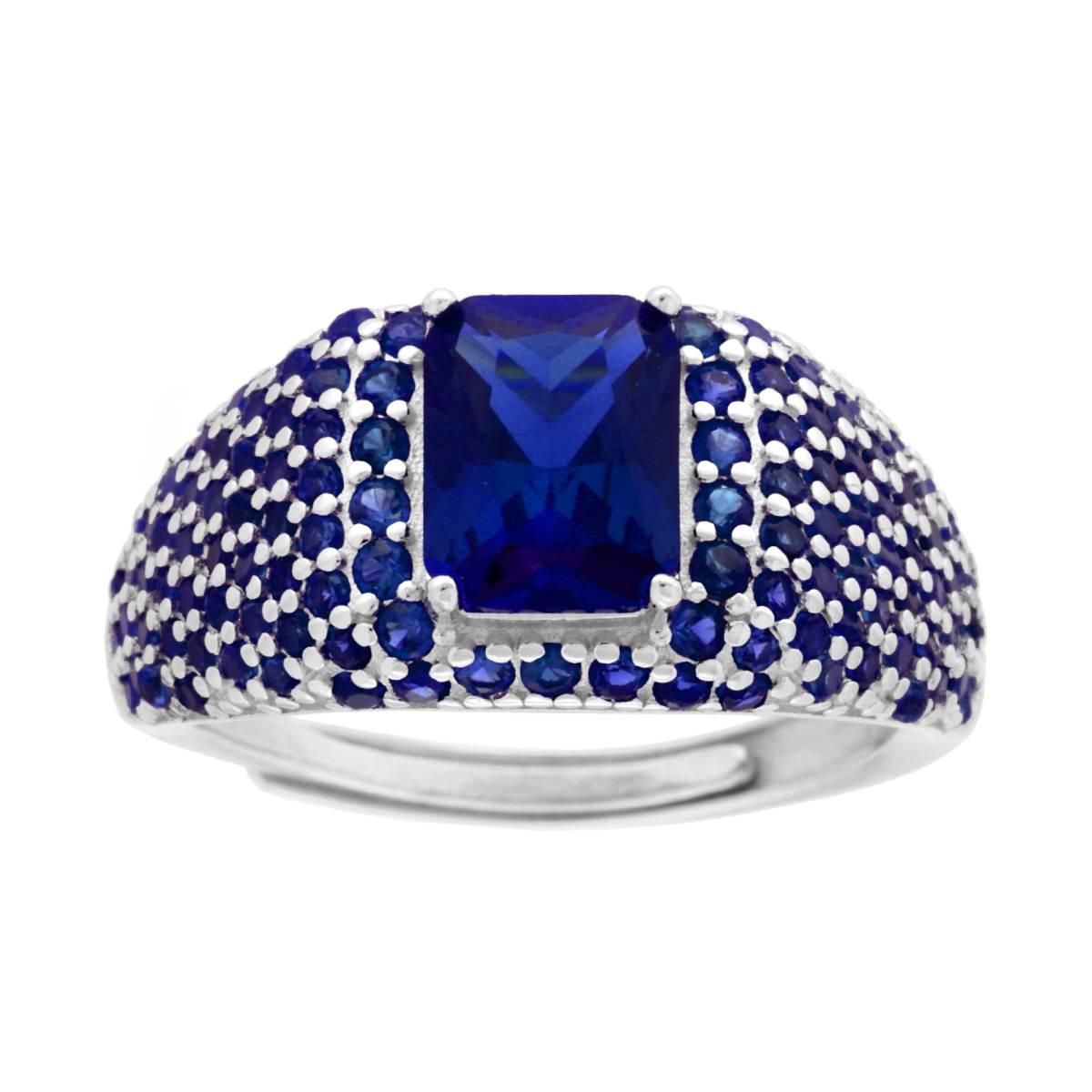 Ring Chevalier Siegel Rechteck Kubisches Zirkon Blau Saphir aus Silber 925 rhodiniert - MeinSchmuckShop