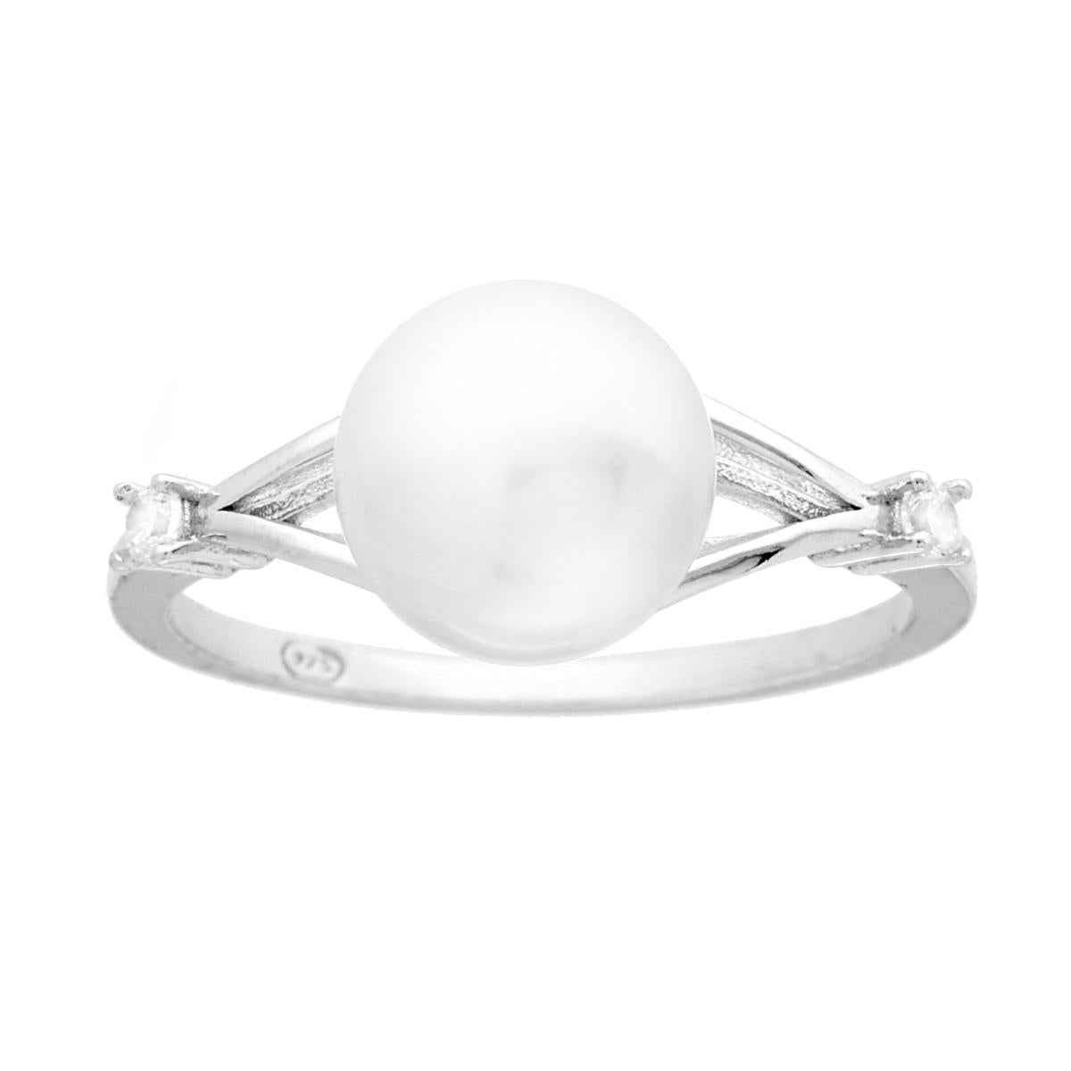 Ring mit weißer Perle und weißen Zirkonien in 925er Silber rhodiniert. - MeinSchmuckShop