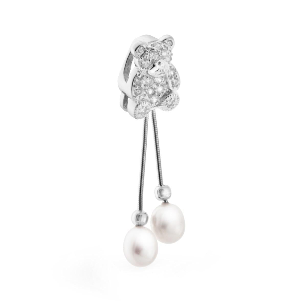 Anhänger Bär mit Flussperle und weißen Zirkonien, rhodiniertes 925er Silber - MeinSchmuckShop