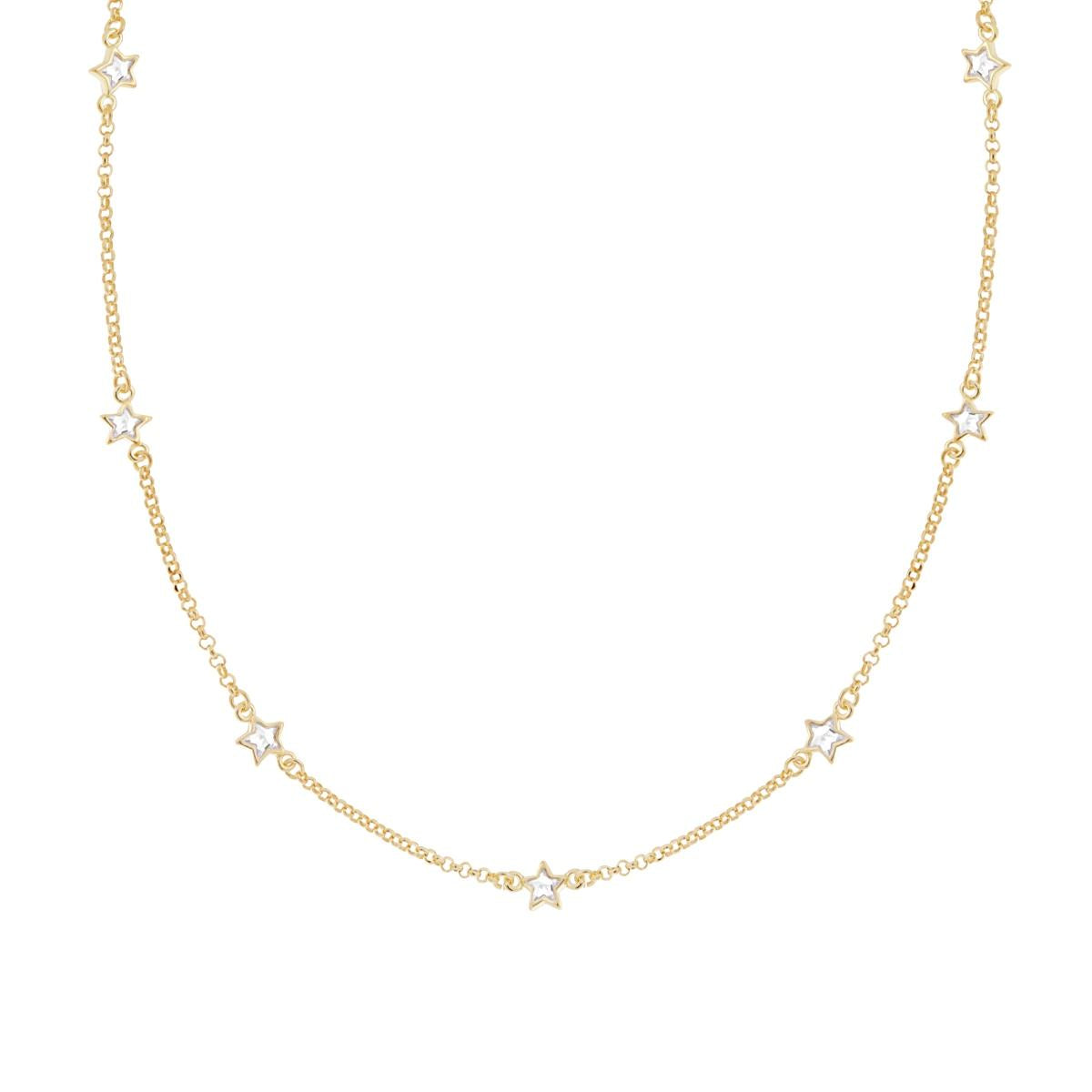 Halskette Rolo-Kette diamantiert mit weißen Cubic-Zirconia-Steinen aus 925er Silber, vergoldet - MeinSchmuckShop