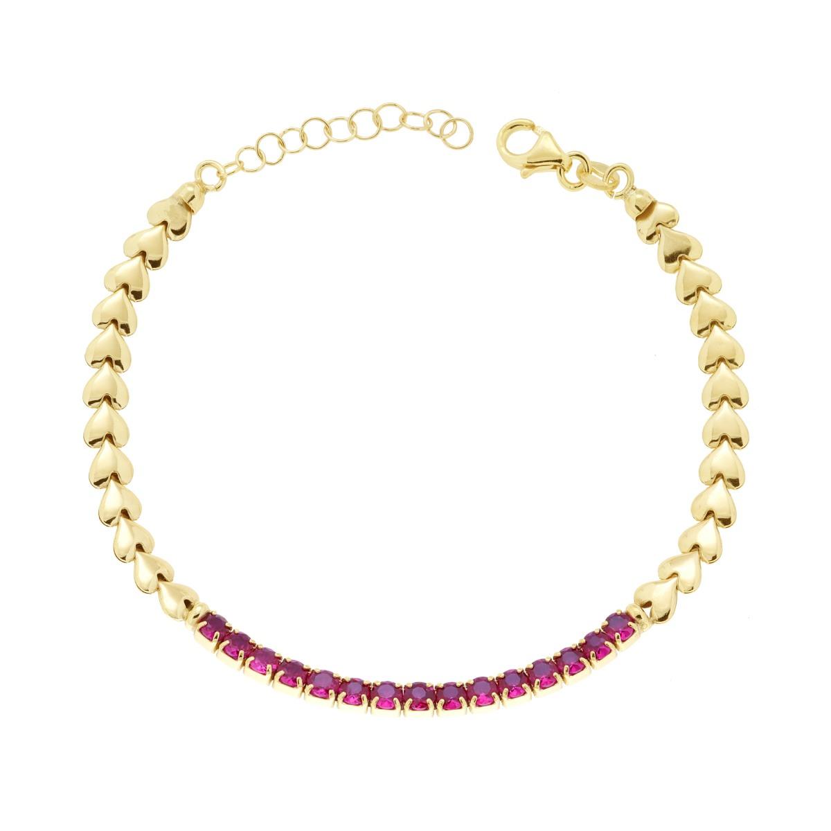 Armband Kette Herzen und Cubic Zirconia Rubinrot in Silber 925 Goldgalvanik - MeinSchmuckShop