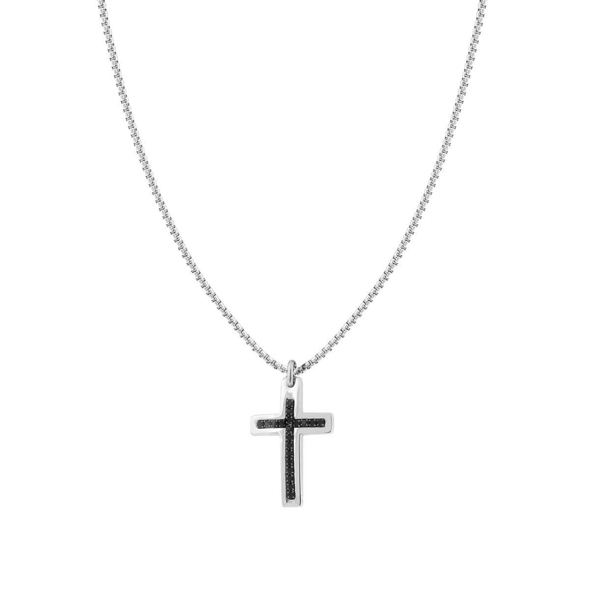 Venezianische Rundkette aus Edelstahl mit Kreuz und schwarzen Kristallen - MeinSchmuckShop