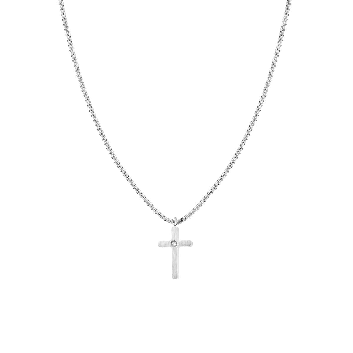 Venezianische Rundkette mit Kreuz und weißem Kristall aus Edelstahl - MeinSchmuckShop