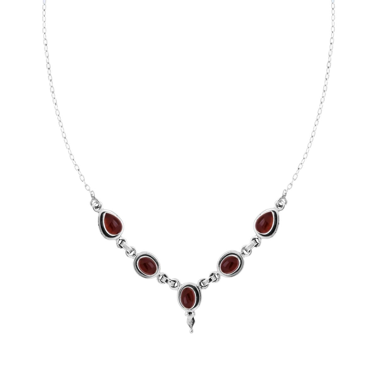Ethnische Thai-Kette, Forzatina-Kette mit natürlichen Granatsteinen aus 925er Silber - MeinSchmuckShop