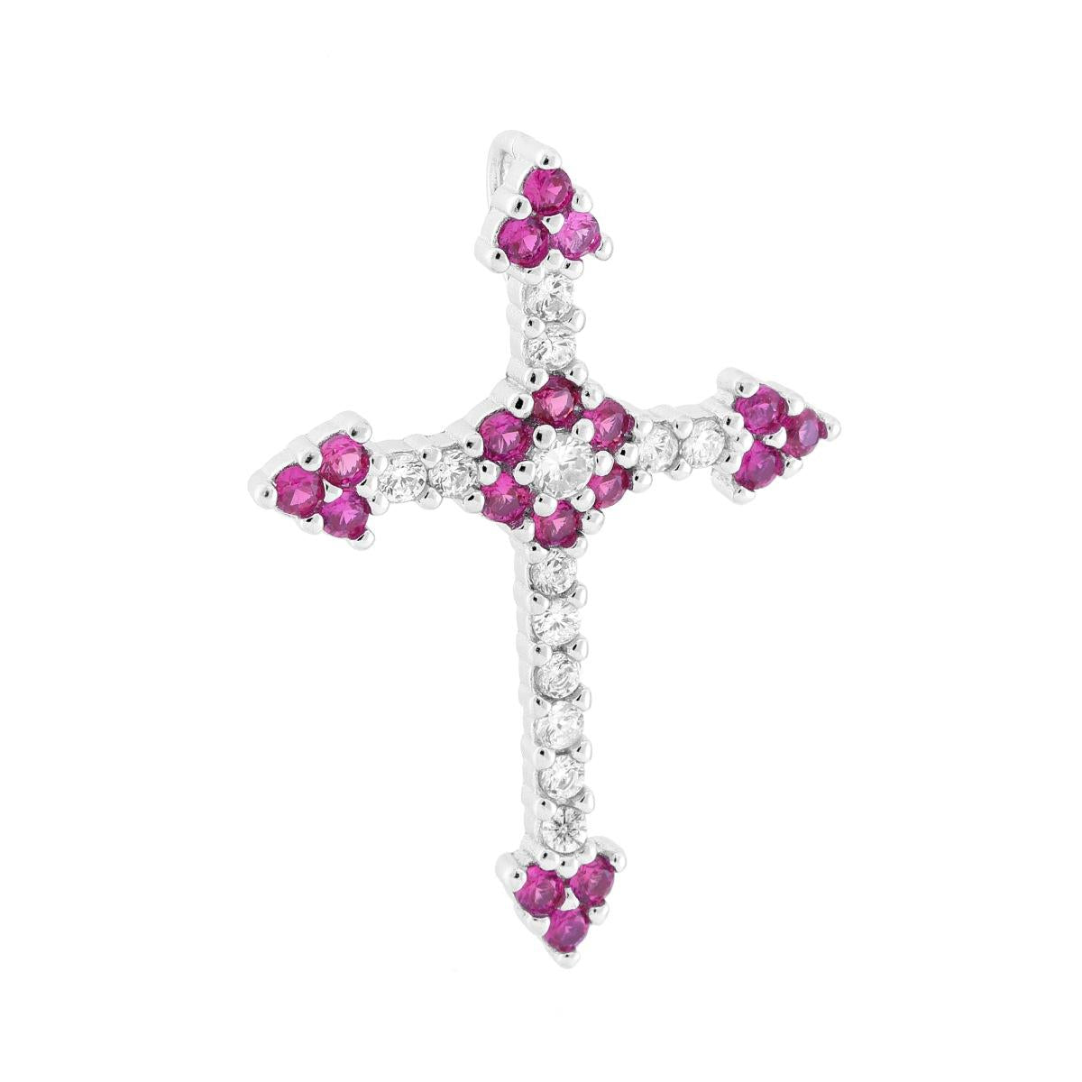 Romana Kreuzanhänger mit Cubic Zirconia in Rubinrot und Weiß, aus 925er Silber, rhodiniert - MeinSchmuckShop