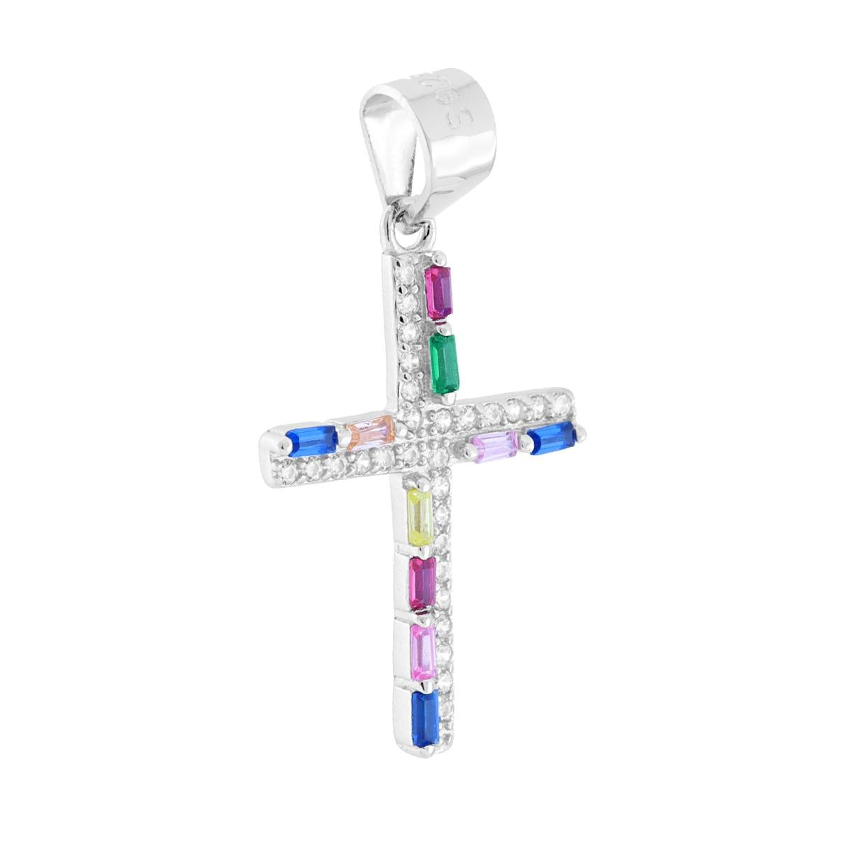Kreuzanhänger mit mehrfarbigem Cubic Zirconia in 925er Silber, rhodiniert. - MeinSchmuckShop