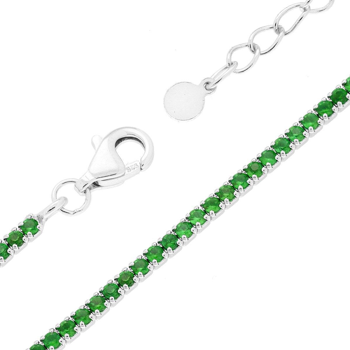 Tennisarmband Griffe cm 16+3 mit Zironen, Ø 1,5 mm, Smaragdgrün, aus 925er Silber, rhodiniert. - MeinSchmuckShop