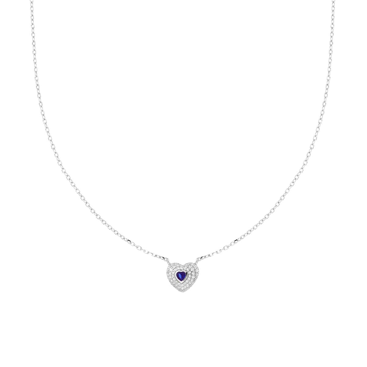 Kette Forzatina – diamantiert, mit blauem Saphirherz, umgeben von weißen Cubic-Zirkonien, aus 925er Silber rhodiniert - MeinSchmuckShop