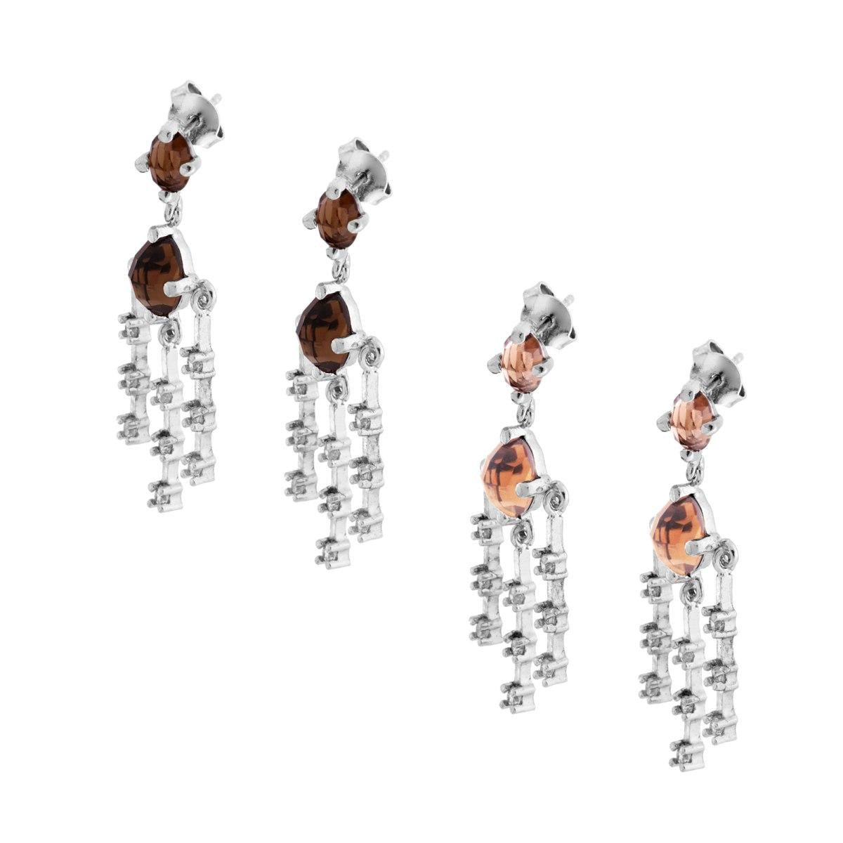 Ohrringe mit ovalen Zirkonen und hängenden Zirkonfäden aus rhodiniertem 925er Silber - MeinSchmuckShop