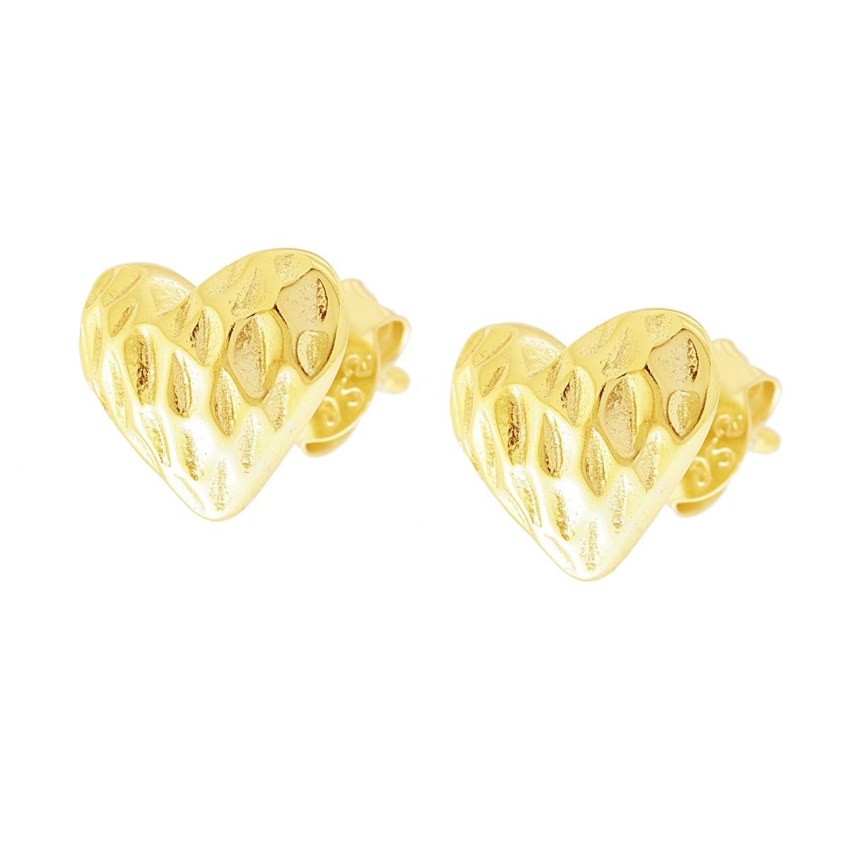 Herzförmige gehämmerte Ohrstecker aus 925er Silber, goldbeschichtet - MeinSchmuckShop