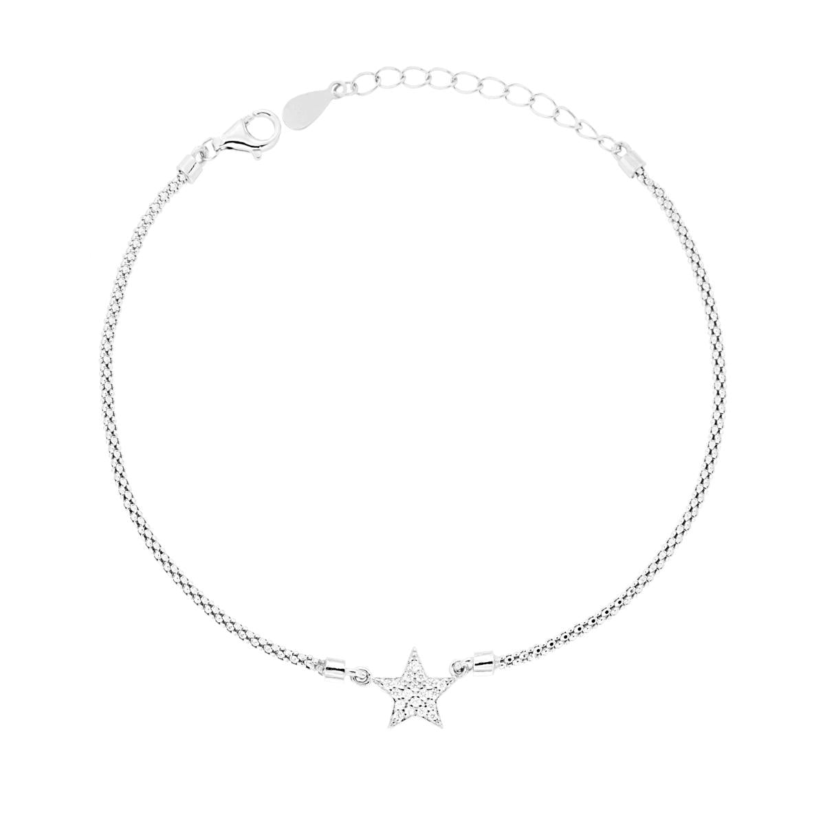 Koreanische Gliederkette mit Stern und weißen Cubic Zirconia, 925er Silber, galvanisch rhodiniert - MeinSchmuckShop