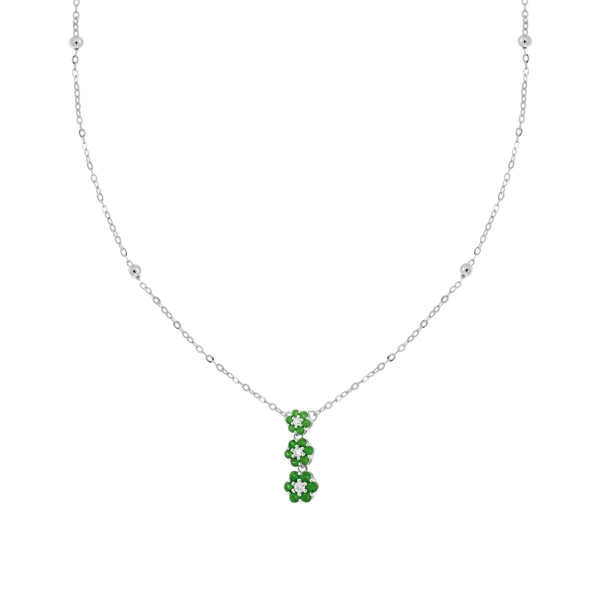 Halskette Forzatina diamantschnitten mit Trilogy Blüten Cubic Zirconia Grün Smaragd und Weiß in 925er Silber rhodiniert - MeinSchmuckShop