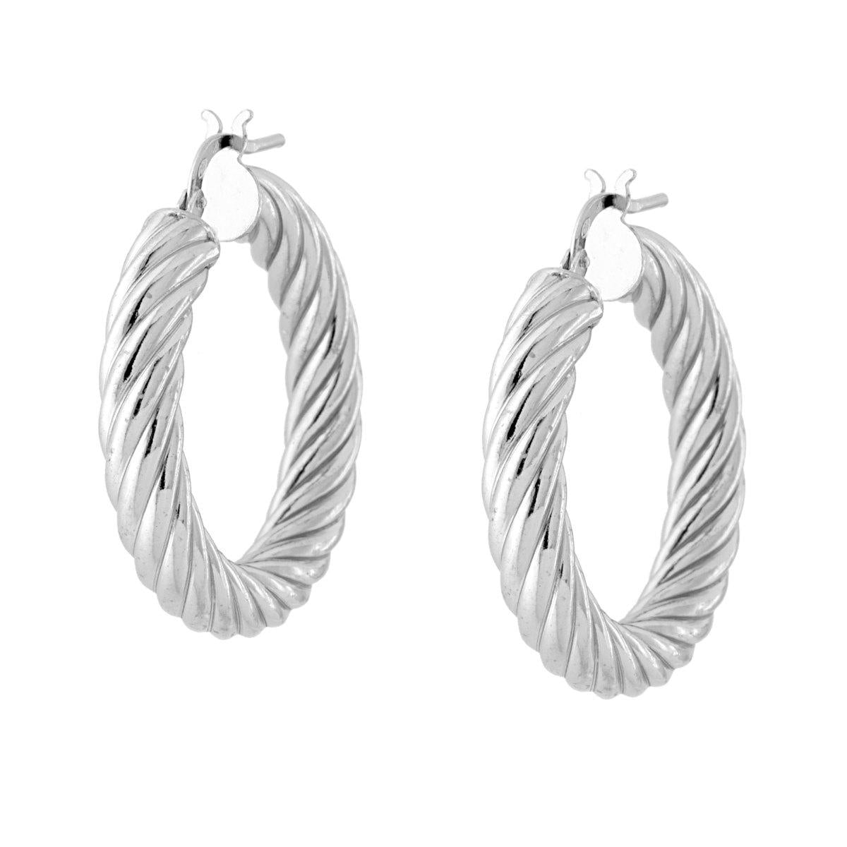 Ohrringe Torchon-Ring, Durchmesser 30 mm, Drahtquerschnitt 5 mm, aus Silber 925, rhodiniert. - MeinSchmuckShop