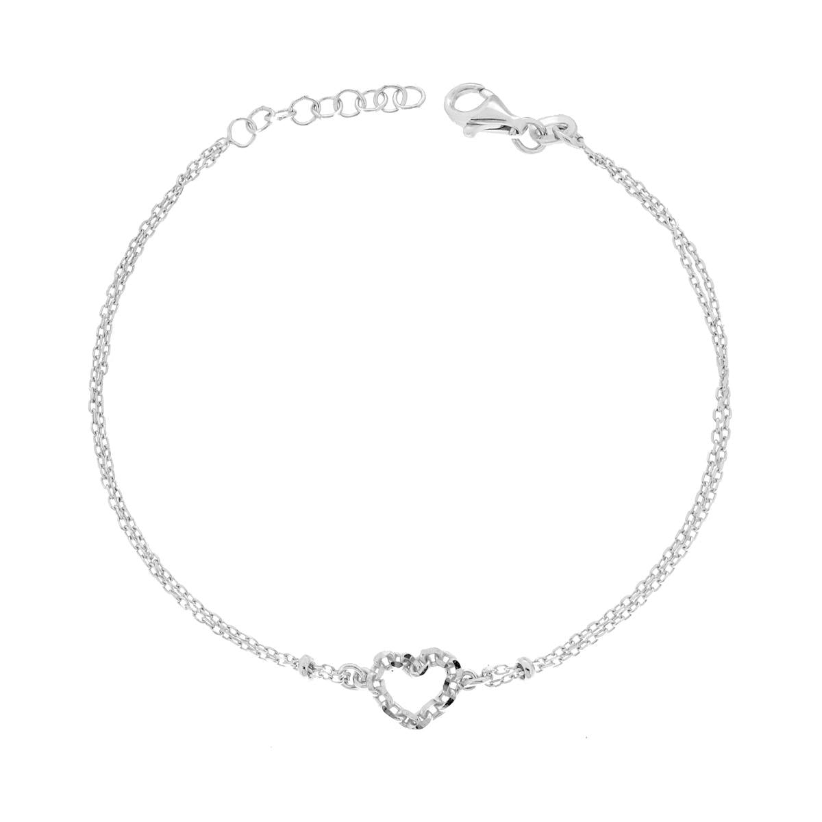 Armband aus zwei Fäden, Forzatina-Diamanta-Kette mit Herz, Diamantierteffekt-Kette, Silber 925, rhodiniert galvanisch - MeinSchmuckShop