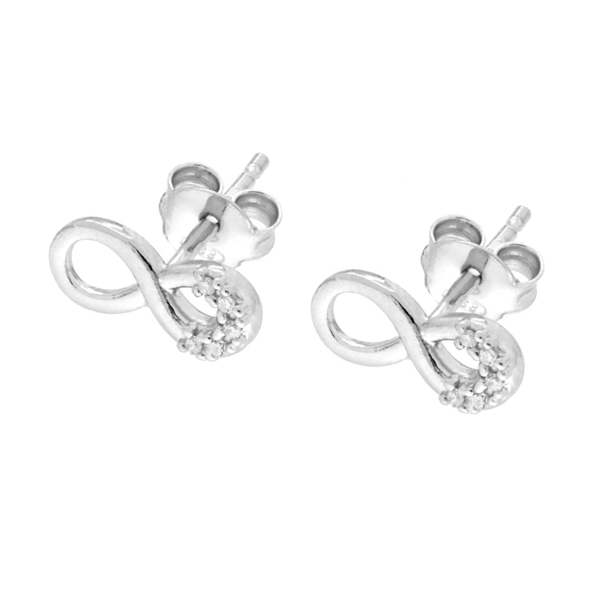 Infinity-Ohrringe mit weißen Cubic Zirconia in 925er Silber, rhodiniert. - MeinSchmuckShop