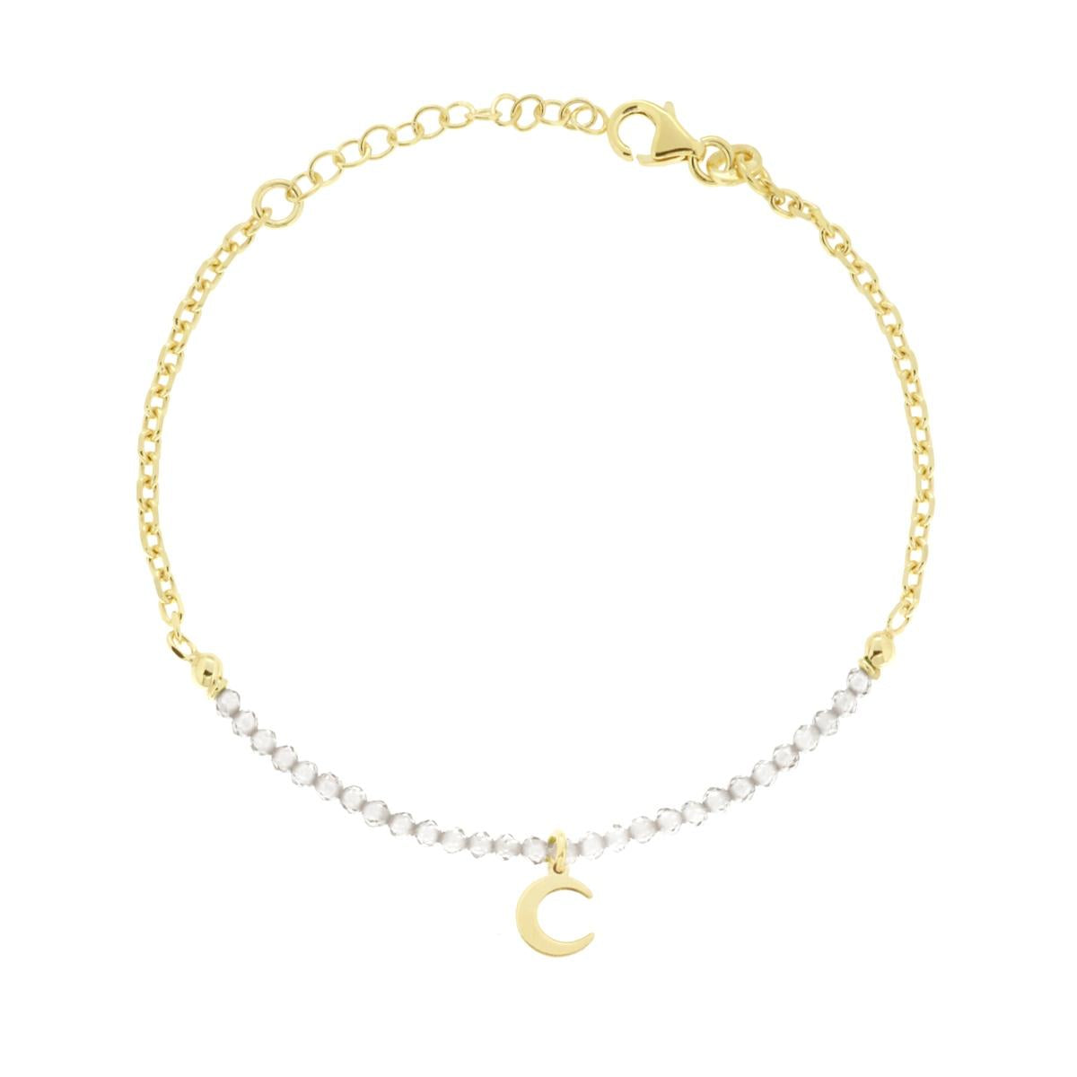 Armband Kette Forzatina Diamanta mit Mond-Anhänger in schlichtem Design und Crystal Bianchi aus Silber 925, vergoldet - MeinSchmuckShop