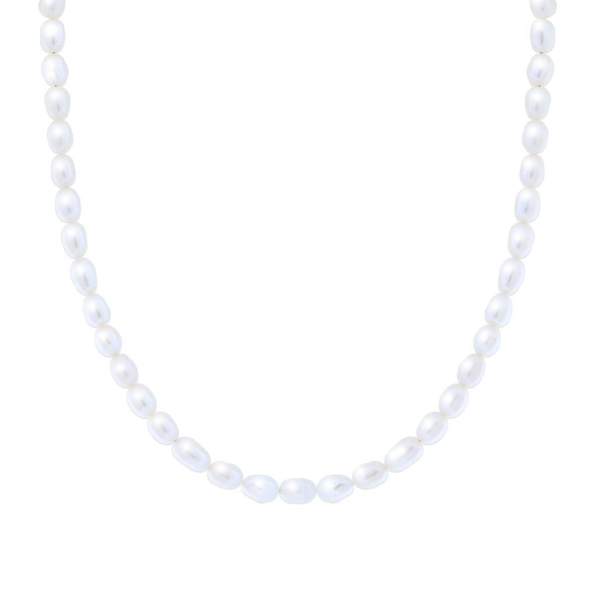 Kette mit Perlendraht aus ovalen Naturperlen aus dem Fluss, 5,5 mm, Silber 925 galvanisch Rhodium - MeinSchmuckShop