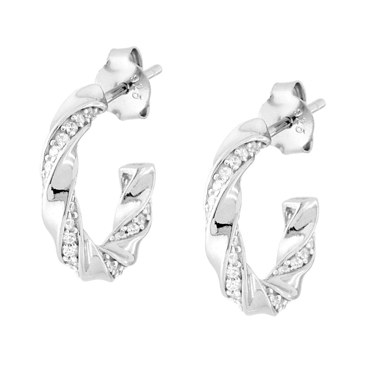 Ohrringe Torchon-Kreis 17 mm mit weißen Cubic Zirconia, Silber 925, rhodiniert galvanisch - MeinSchmuckShop