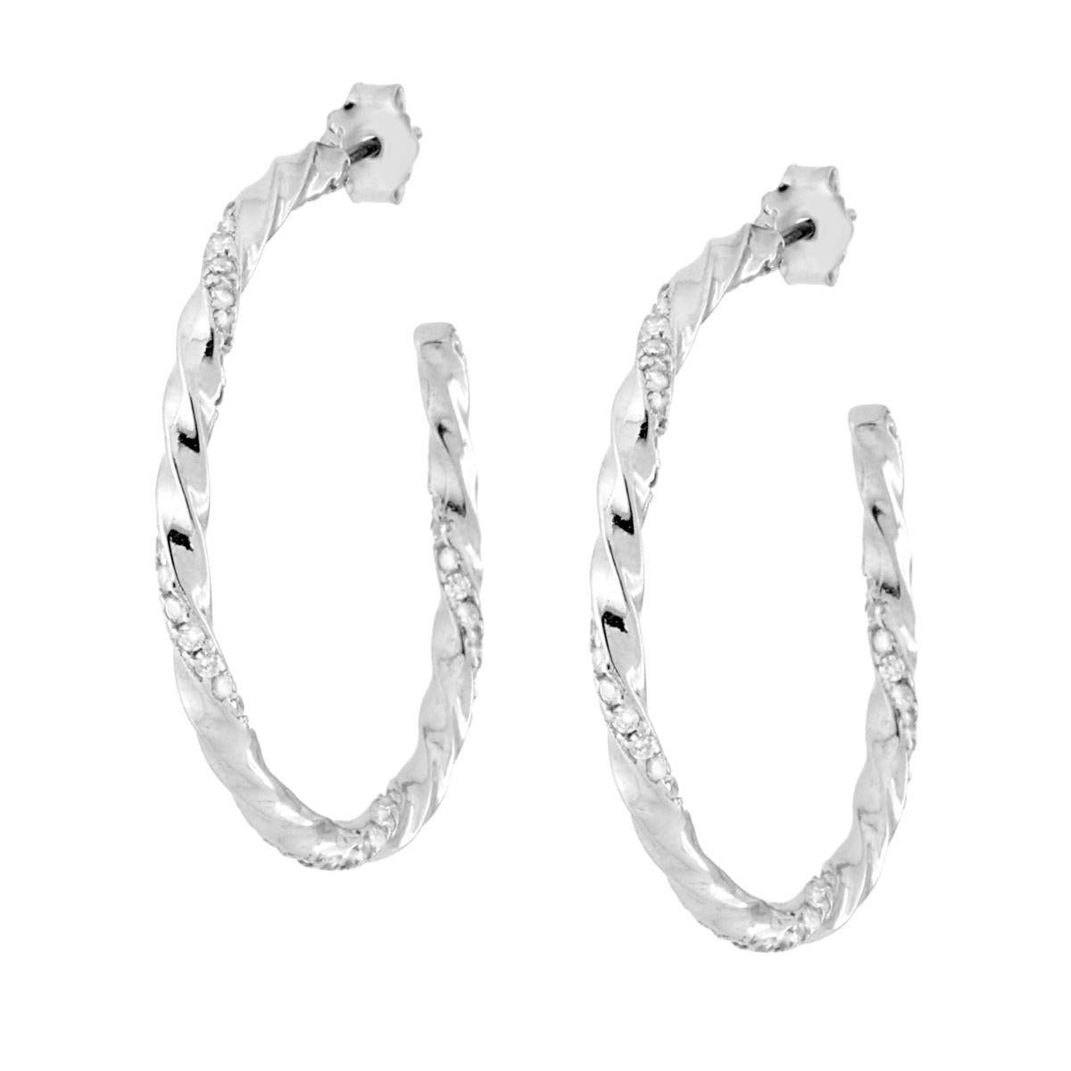 Ohrringe Torchon 32 mm mit weißen Cubic Zirconia, Silber 925 galvanisch rhodiniert - MeinSchmuckShop