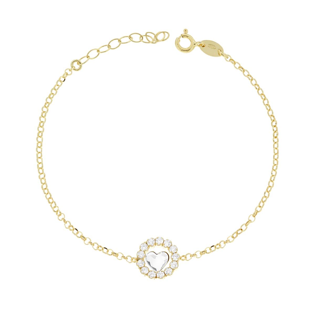 Armband mit Rolo-Kette, diamantiert, mit Rundteil und Herz, mit weißen Cubic Zirconia, aus 925er Silber, galvanisch vergoldet - MeinSchmuckShop