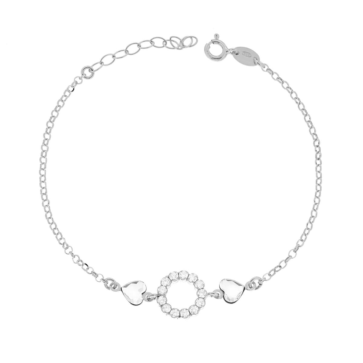Armband mit Rolo-Kette, diamantbesetzt, mit Herzen und weißen Cubic Zirconia, aus 925er Silber, rhodiumplattiert. - MeinSchmuckShop