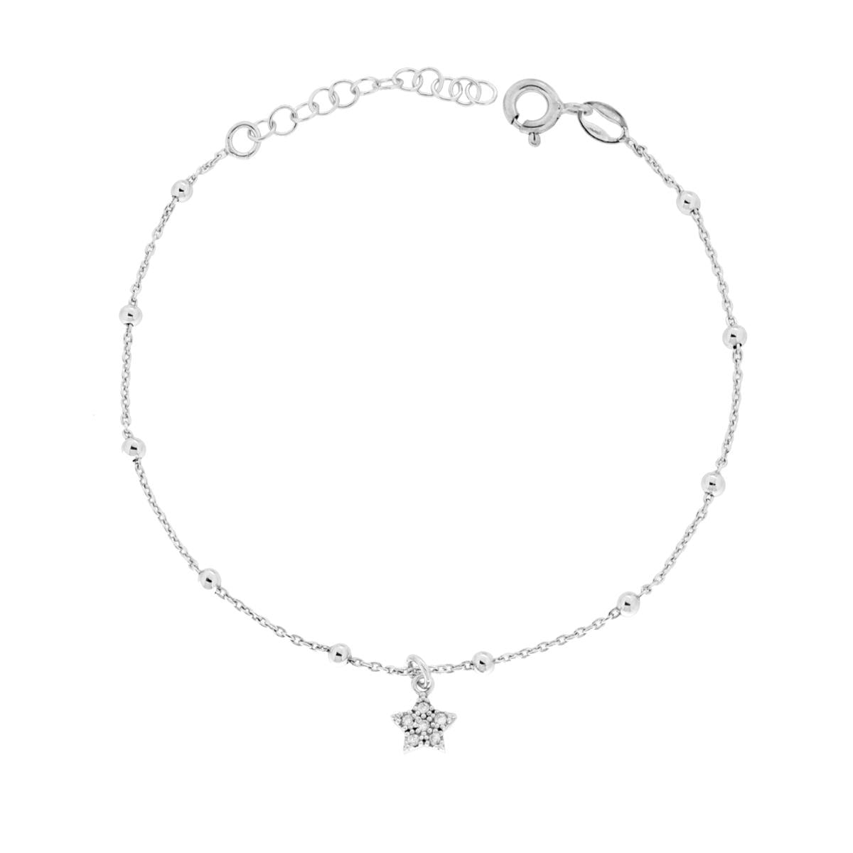 Armband Diamantierte Kette mit Kugeln und Stern, mit weißen Cubic Zirconia, aus 925er Silber, rhodiniert - MeinSchmuckShop