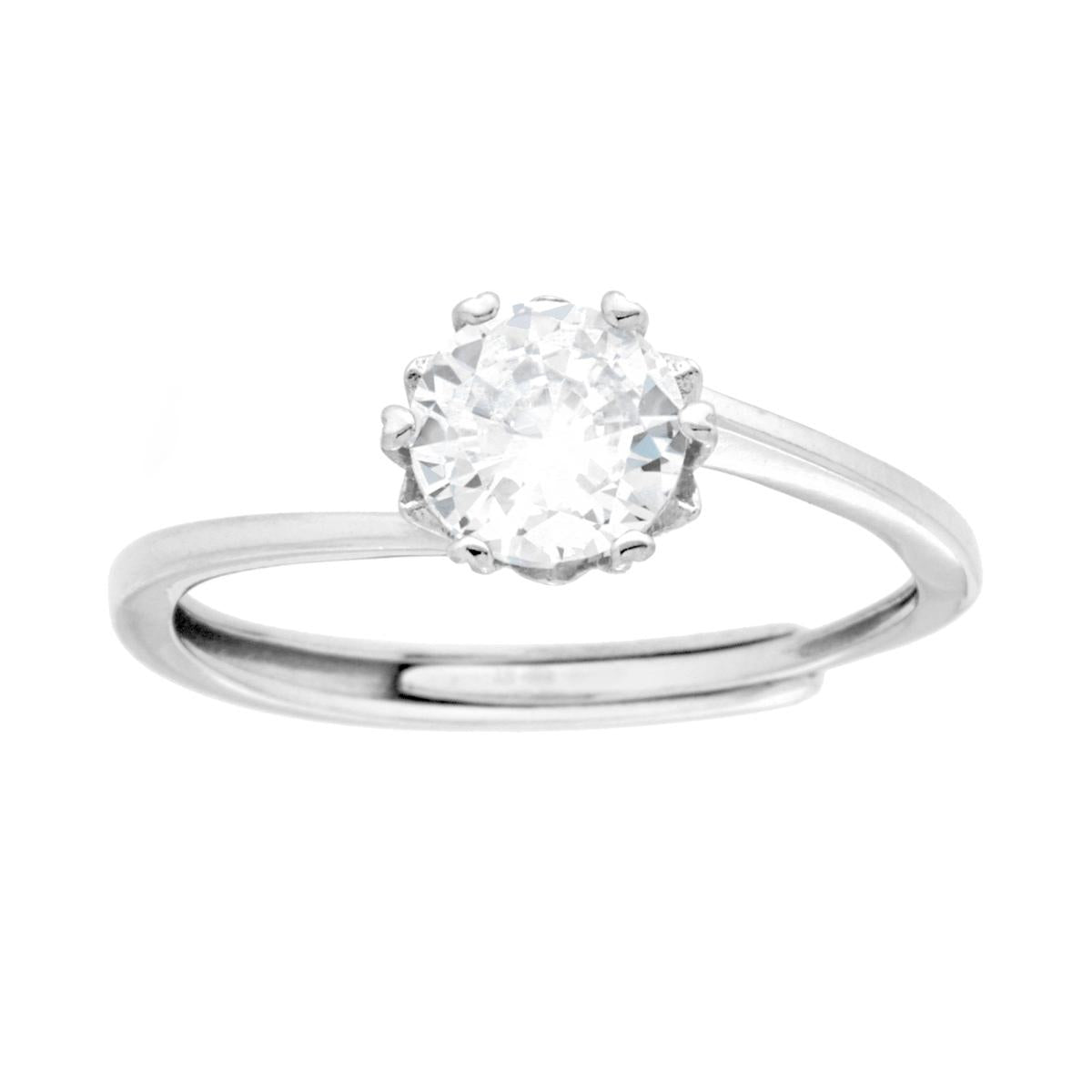 Solitärring mit weißem Cubic Zirconia, Ø 6 mm, Silber 925 galvanisch rhodiniert - MeinSchmuckShop