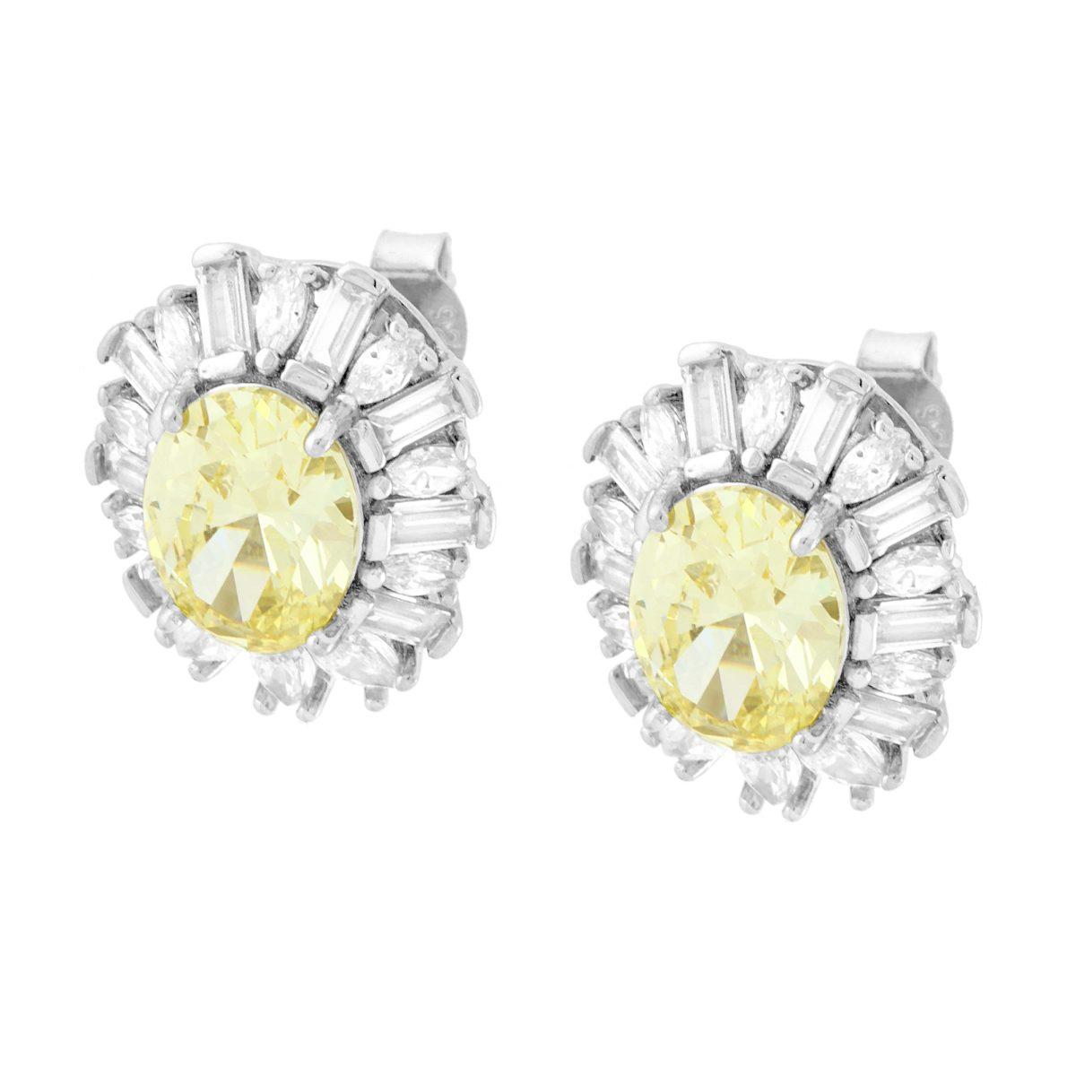 Ohrringe Ovaler Topas, umgeben von weißen Cubic-Zirkonien, Mehrfachschliff, aus 925er Silber, rhodiniert. - MeinSchmuckShop