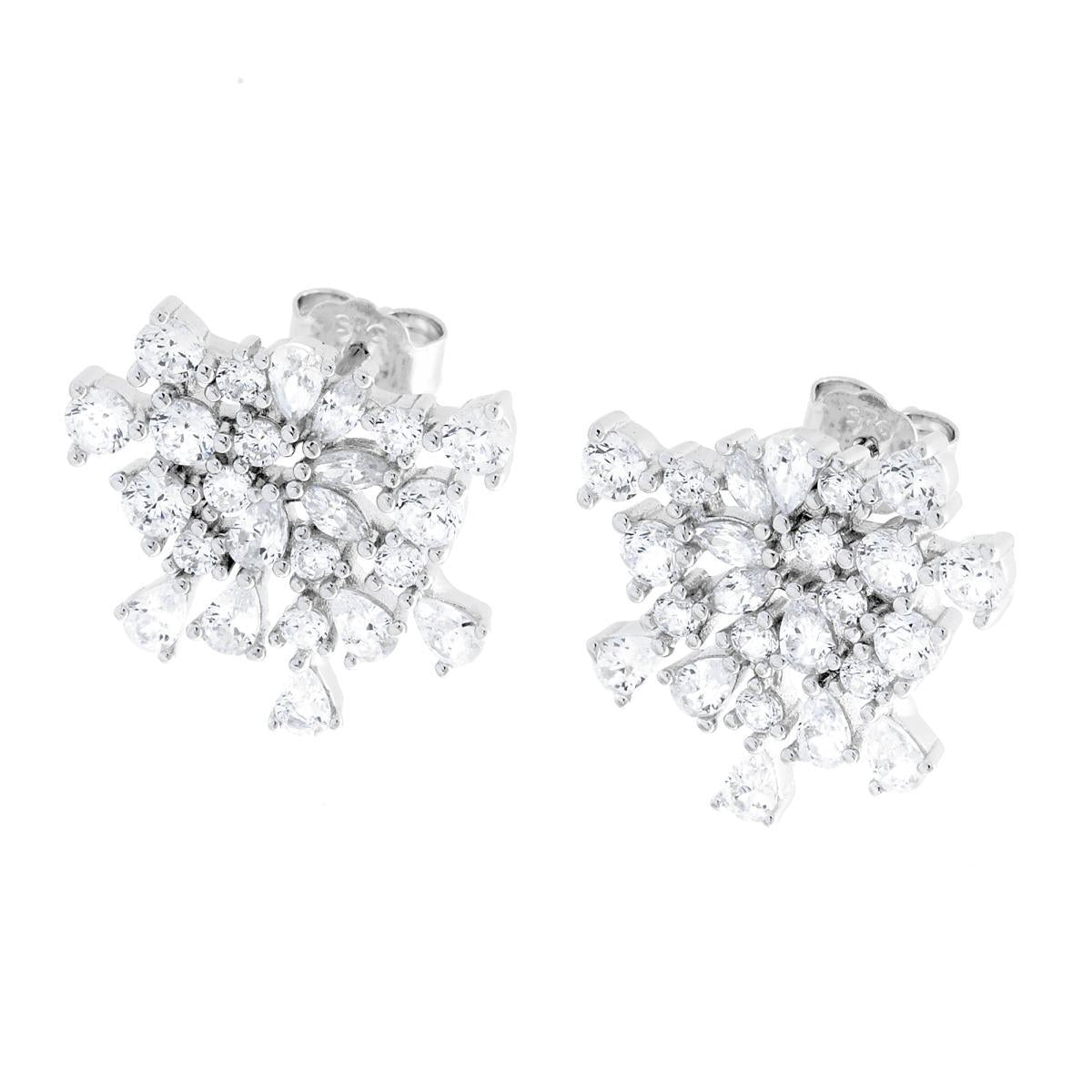 Fächerohrringe mit weißen Cubic Zirconia, mehrfach facettiert, in 925er Silber, rhodiniert. - MeinSchmuckShop
