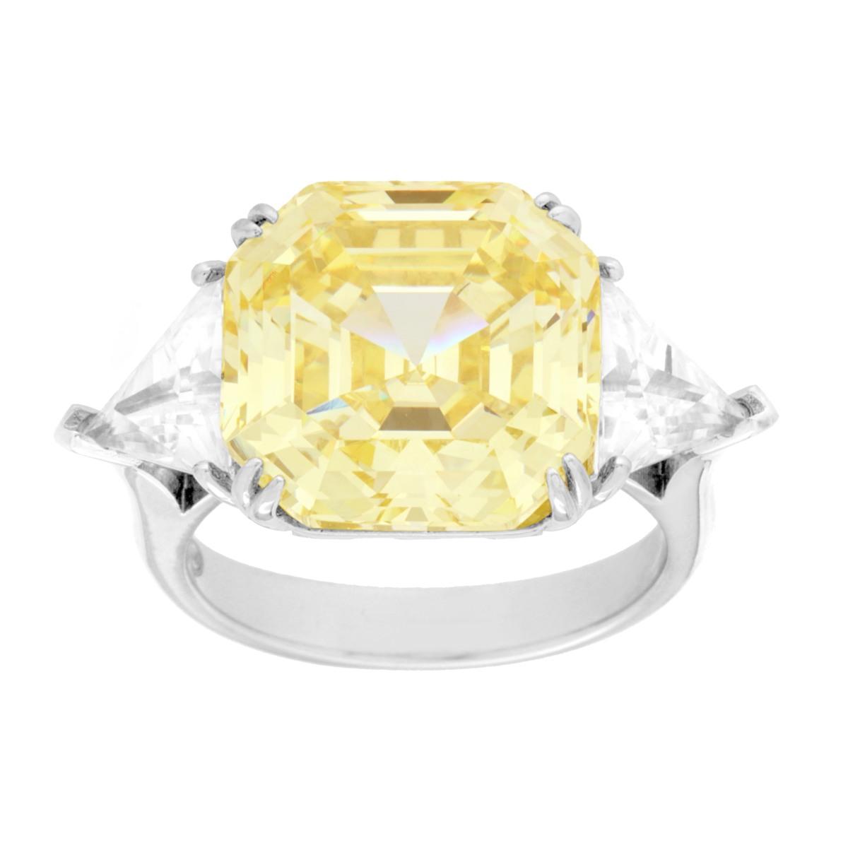 Achteckring mit Topas und Dreiecken aus kubischem Zirkonoxid in Sterlingsilber 925 rhodiniert - MeinSchmuckShop