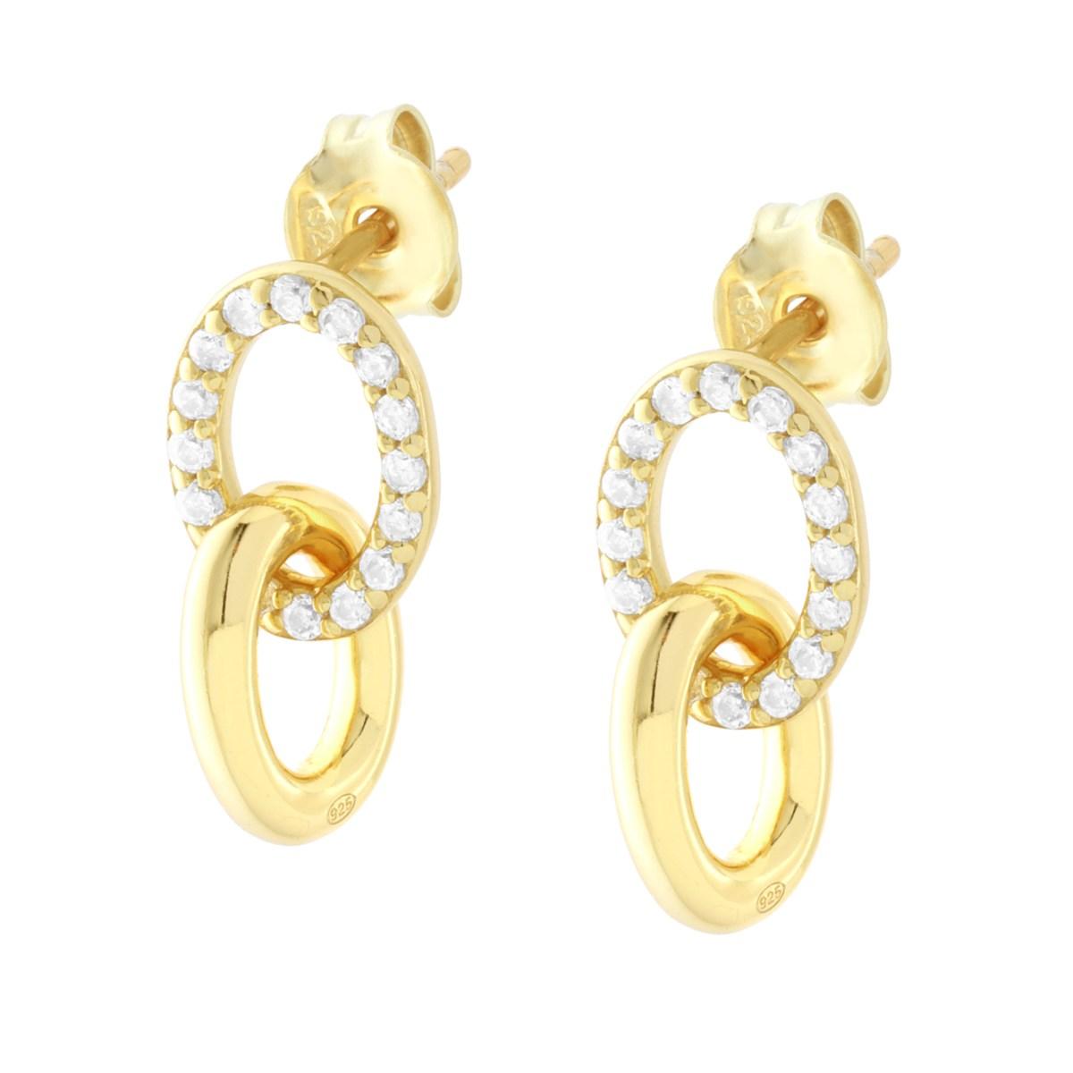Ohrringe mit ovalem Glied, mit weißen Cubic Zirconia, aus 925er Silber, galvanisch vergoldet - MeinSchmuckShop