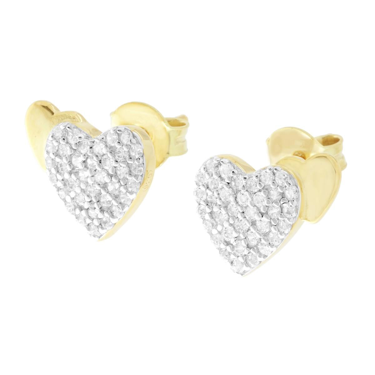 Herz-Ohrringe mit weißen Cubic Zirconia, aus 925er Silber, goldgalvanisiert. - MeinSchmuckShop