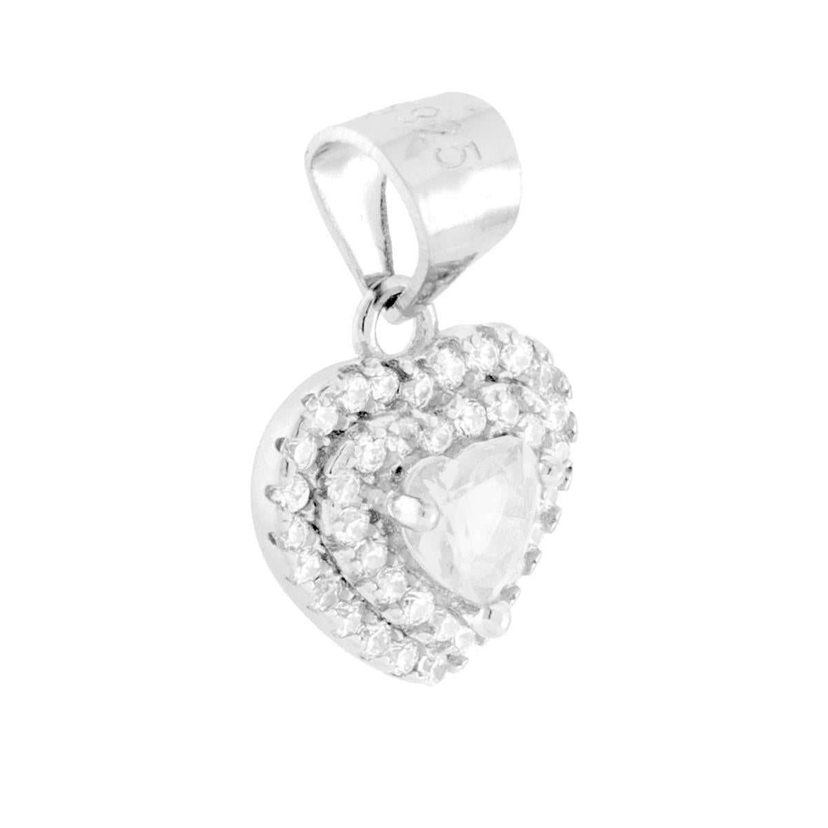 Anhänger Weißes Herz, umgeben von weißen Cubic-Zirkonien, in 925er Silber galvanisch rhodiniert - MeinSchmuckShop