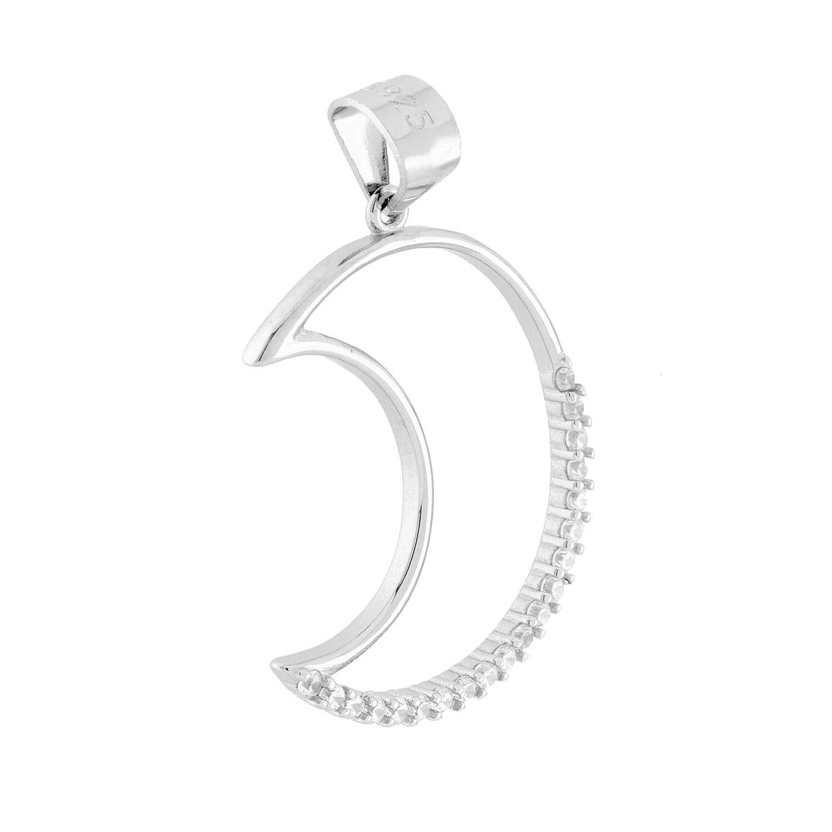 Mondanhänger mit weißen Cubic-Zirkonien aus 925er Silber, rhodiniert. - MeinSchmuckShop