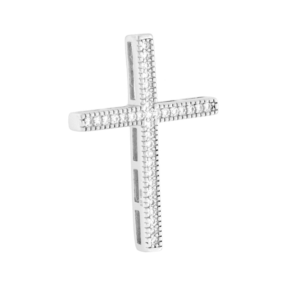 Anhänger Kreuz mit weißen Cubic Zirconia, Silber 925, Rhodium-beschichtet - MeinSchmuckShop