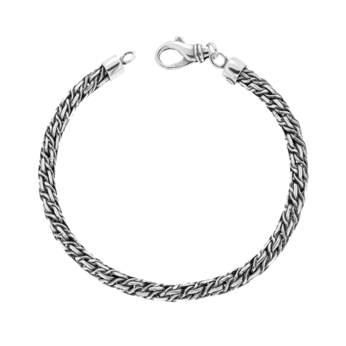 Herrenarmband mit gewebter Kette aus 925er Silber, rhodiniert - MeinSchmuckShop