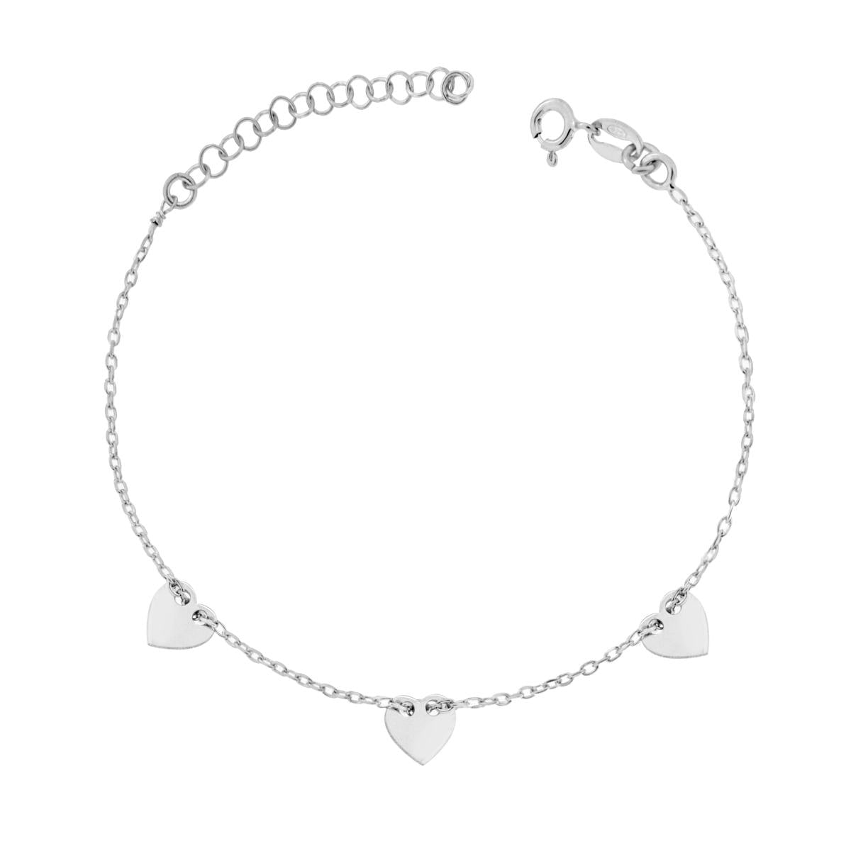 Armband Kette feine Gliederkette diamantiert mit durchgehenden Herzen, in 925er Silber rhodiniert (Galvanik Rhodium) - MeinSchmuckShop