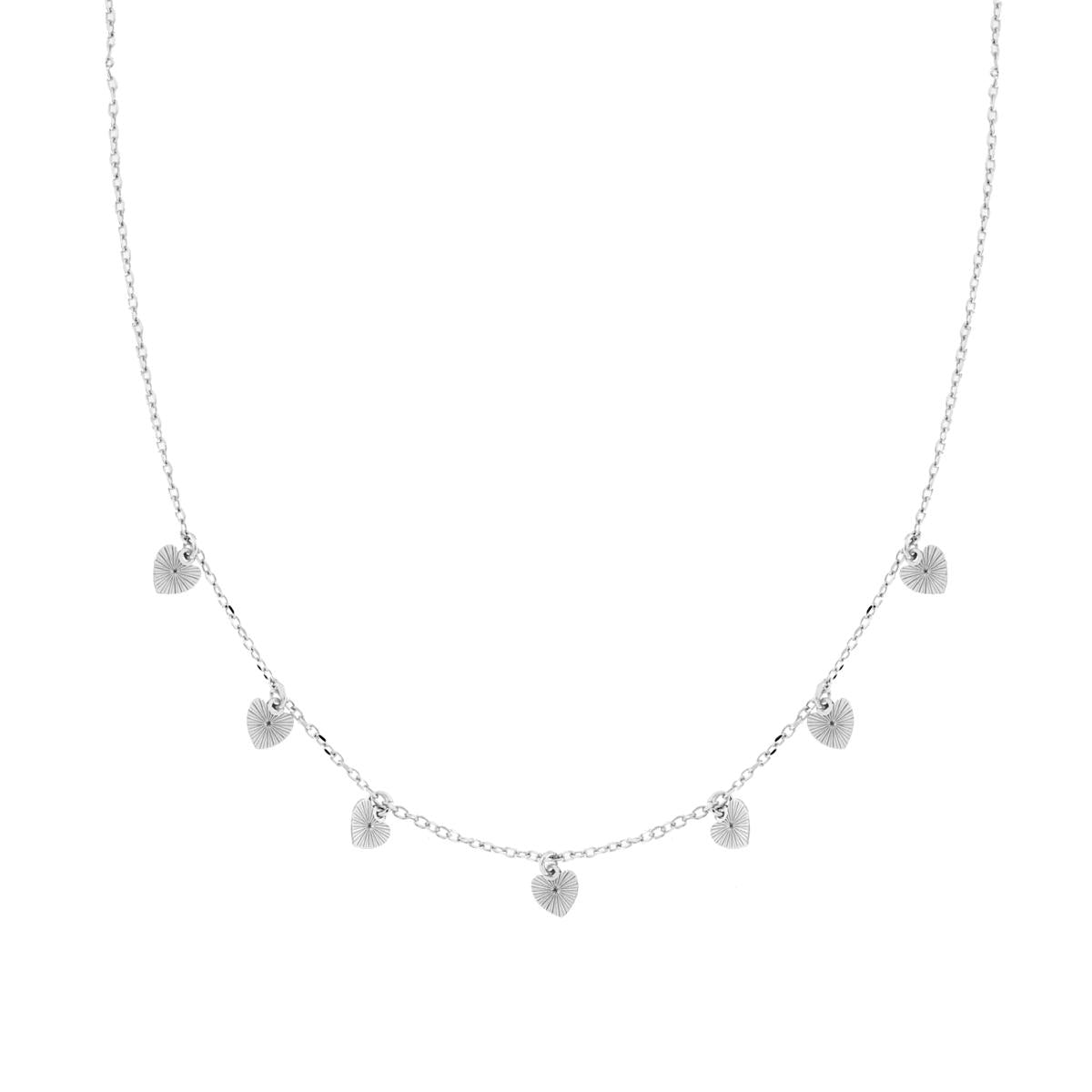 Kette mit diamantierter Forzatina-Kette, mit diamantierten Herzen als Anhänger, aus 925er Silber, rhodiniert galvanisch - MeinSchmuckShop