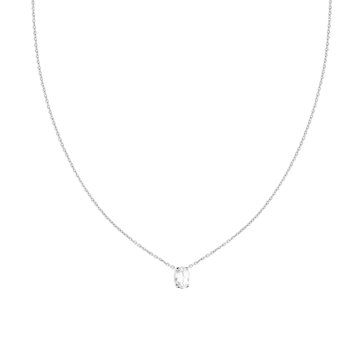 Halskette, diamantierte Feinstrickkette mit Lichtpunkt, ovaler weißer Kristall, in 925er Silber rhodiniert. - MeinSchmuckShop