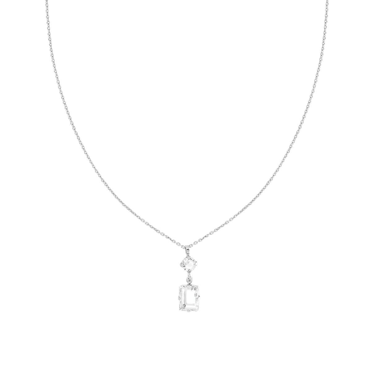 Halskette Kette Forzatina diamantiert mit runden Lichtpunkten und Baguette Kristall Weiß aus 925er Silber, galvanisch rhodiniert - MeinSchmuckShop