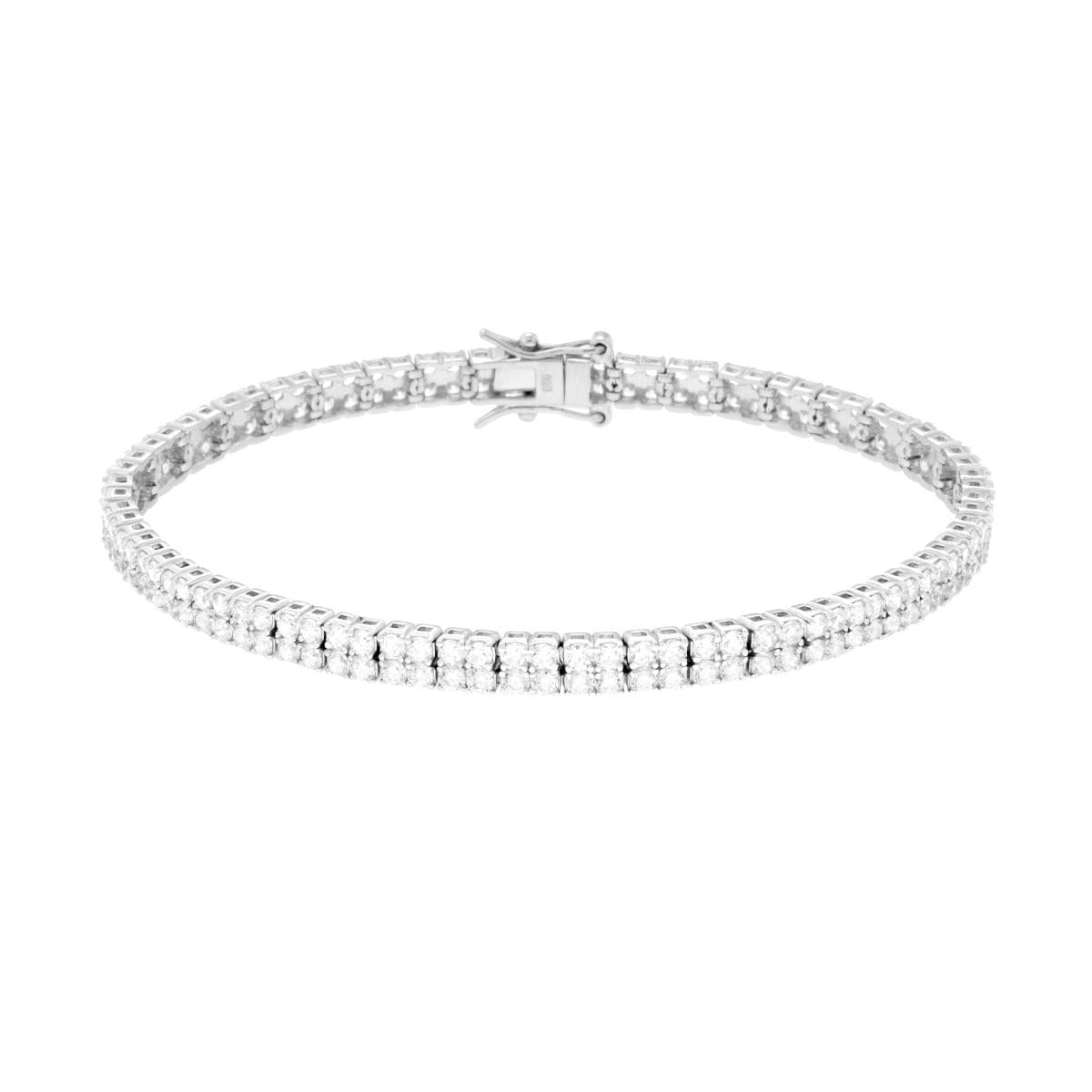 Tennisarmband, Griffe 18 cm, zwei Zirkonienfäden, 2 mm, Weiß, in Silber galvanisch Rhodium. - MeinSchmuckShop