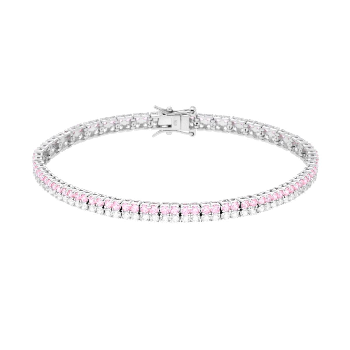 Tennis-Armband Griffe 18 cm, zwei Fäden, Zirkonia 2 mm, Rosa und Weiß, in Silber galvanisch rhodiniert (Rhodium) - MeinSchmuckShop
