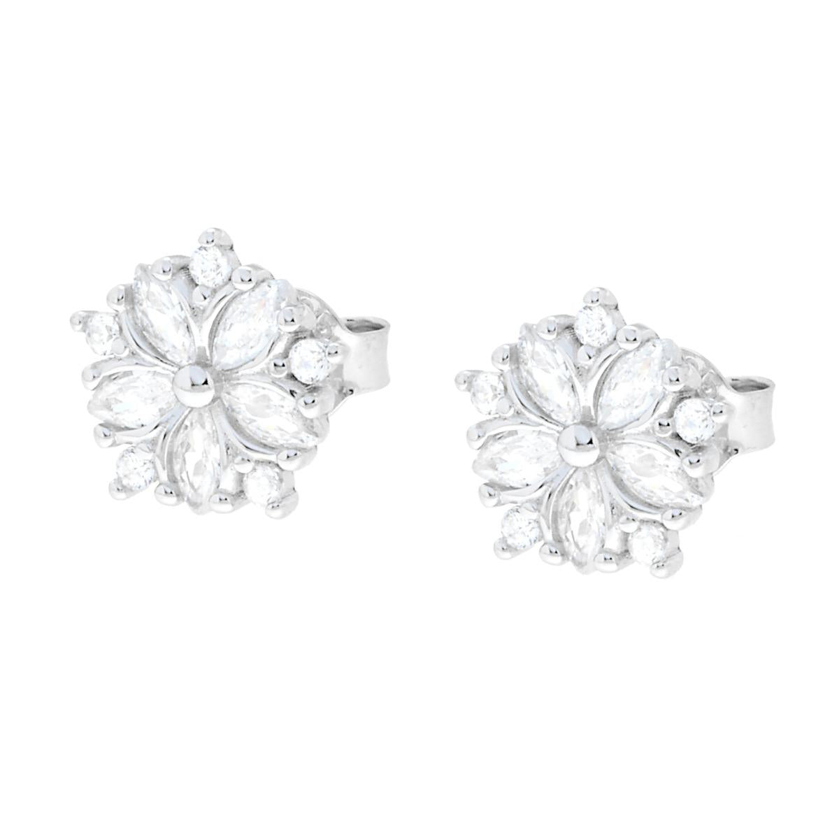 Ohrringe Blume mit weißen Cubic Zirconia, Silber 925, galvanisch rhodiniert - MeinSchmuckShop