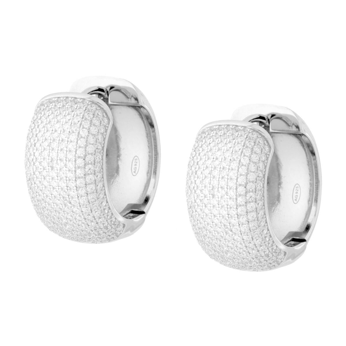 Ohrringe Creolen Ø 20 mm mit weißen Cubic Zirconia, Silber 925, rhodiniert - MeinSchmuckShop